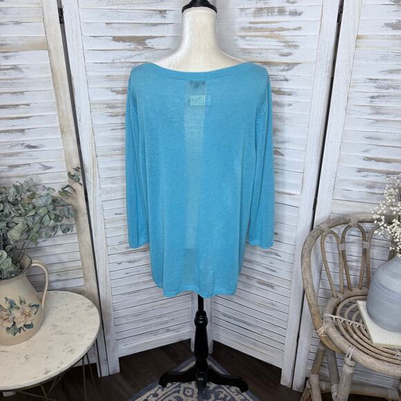 TALBOTS NWT Women's Large Oversized Lightweight Eyelet Knit Linen Sweater Blue - Picture 11 of 13
